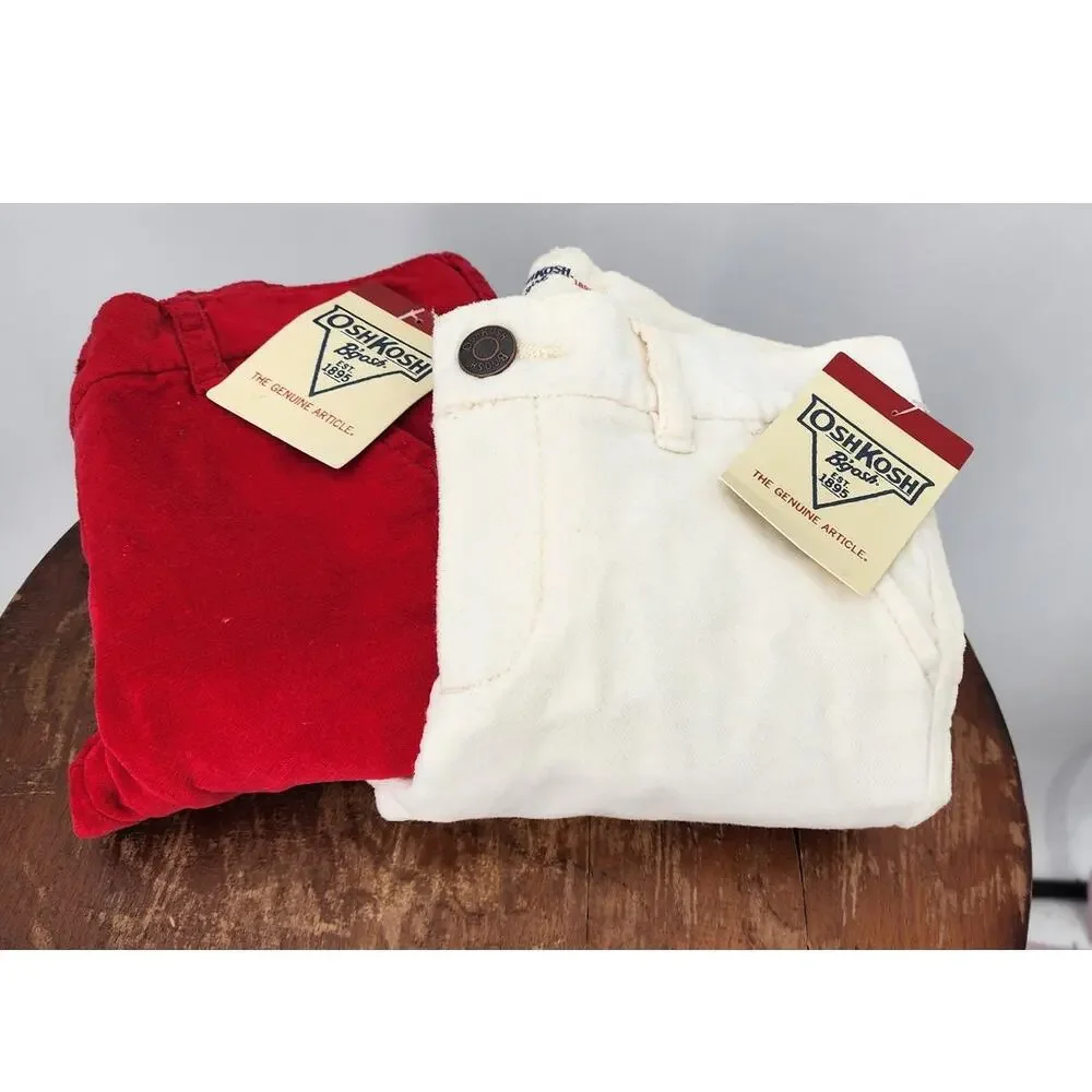Lot Of 2 New OshKosh B'Gosh Girls Crushed Velvet Pants Size 3T Red, White/ Ivory